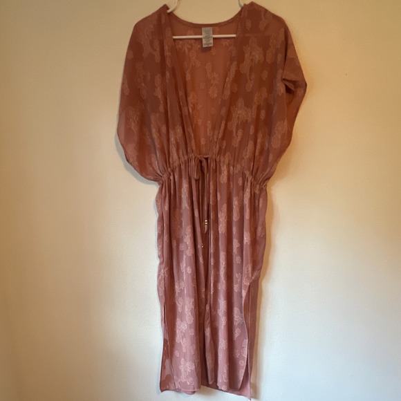Time and Tru Dresses & Skirts - Time and Tru Brown Floral Chiffon Midi Dress V-Neck Balloon 3/4 Sleeve M